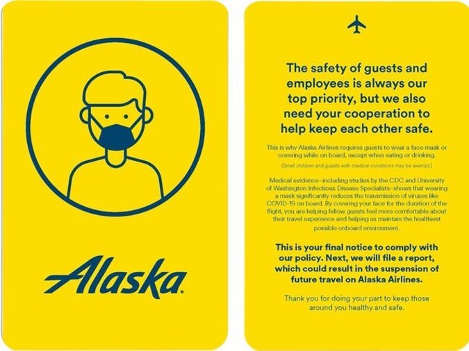 maske sarı kart alaska airlines