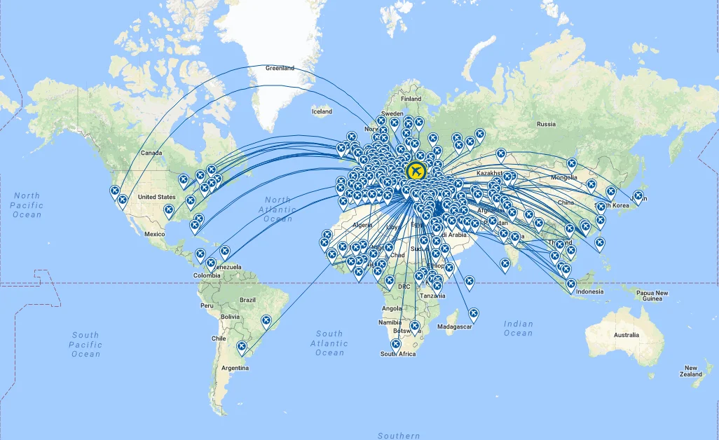 To which destinations does Turkish Airlines fly?