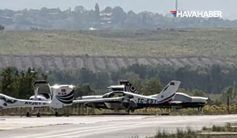 Hezarfen Havaalanı’nda eğitim uçağı iniş sırasında pistten çıktı