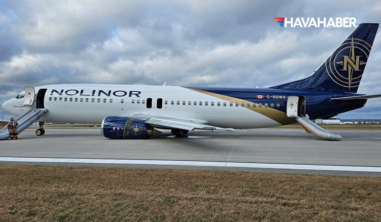 Nolinor Havayolları’na ait 737-400 tipi uçağın iniş takımı açılmadı Uçak gövde üzerine iniş yaptı