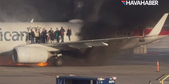 Yine Amerika yine uçak arızası! American Airlines’a ait bir yolcu uçağı havalimanındayken aniden alev aldı