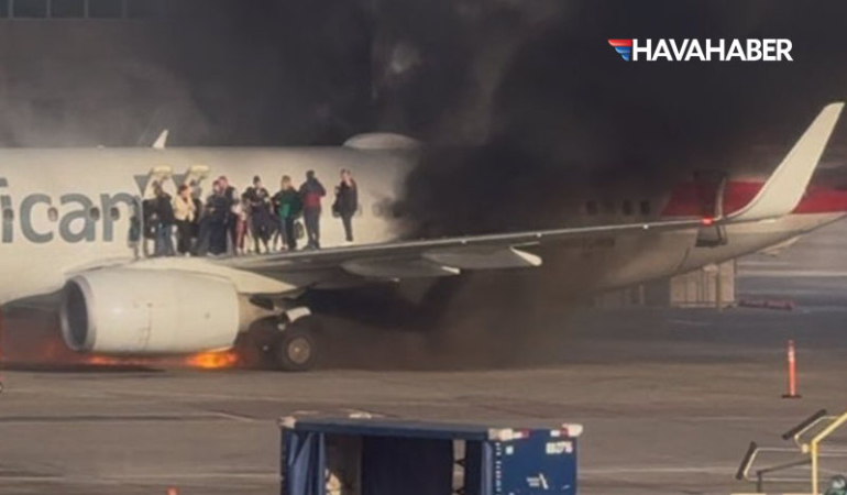 Yine Amerika yine uçak arızası! American Airlines’a ait bir yolcu uçağı havalimanındayken aniden alev aldı