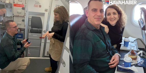 Yolcu uçağında sürpriz evlilik teklifi