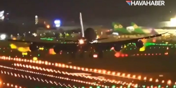 Tayvan’da korkulu anlar: Boeing 747-8F’nin motoru piste vurdu