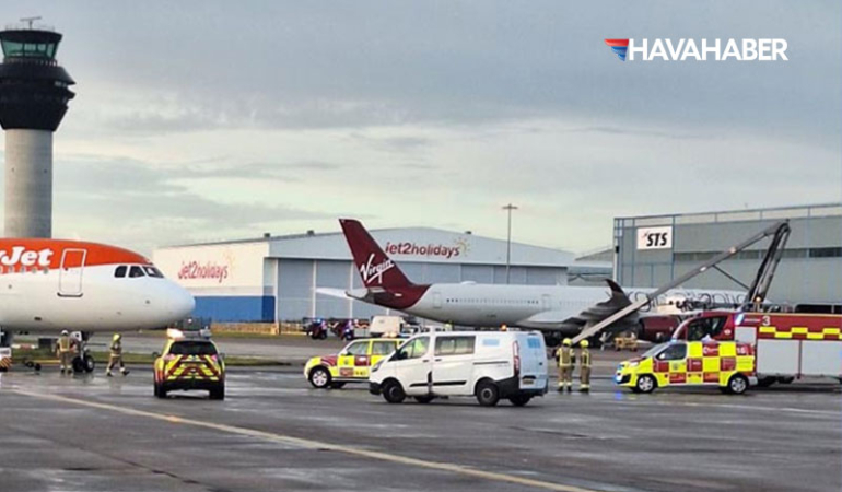 Manchester Havalimanı’nda kaza: Push back aracı easyJet uçağına çarptı