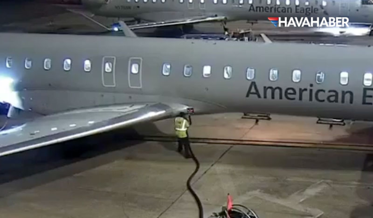 Dallas Fort Worth’ta Yakıt Dolumu Kabusu: American Eagle Uçağı Apronda Savrulan Hortumla Kaplandı