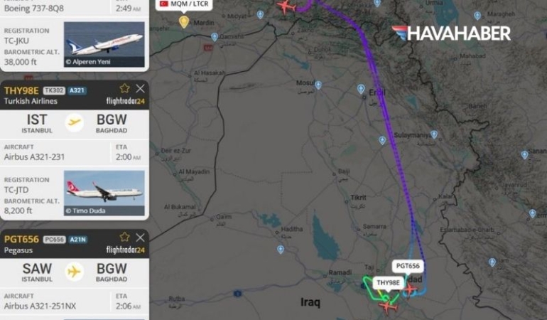 Bağdat Havalimanının teknik arıza nedeniyle kapatıldı Türk uçakları geri döndü