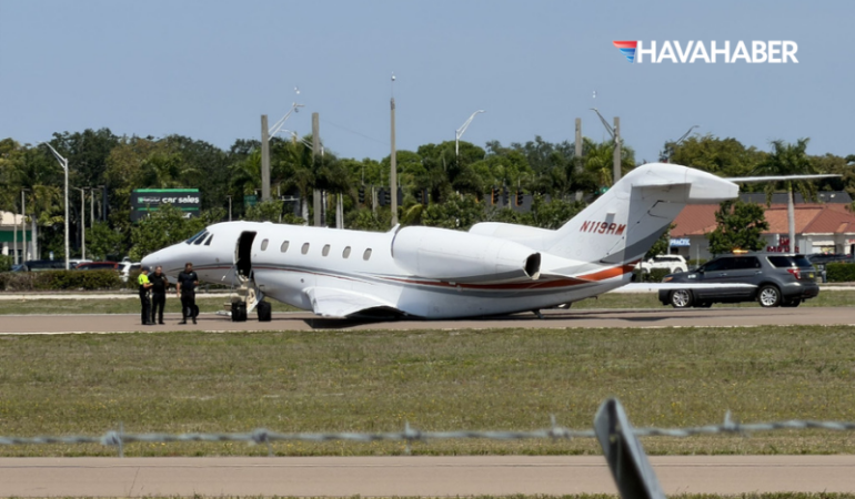 Florida’da İş Jetinde İniş Takımı Arızası Pistte Yan Yattı