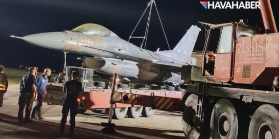 Yunan F-16’sı iniş takımları açılmadan indi! Vinçle pistten kaldırıldı